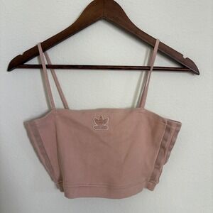 Adidas Tan Ribbed Crop Top Cropped Tank Athletic Glitter Logo Size S